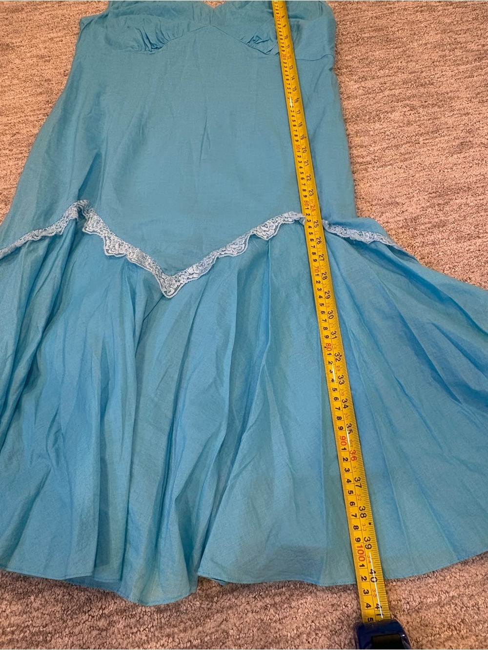 Bandolino Bright Blue Sleeveless V-Neck Midi Dress Lace Tiered Hem Coastal - Picture 8 of 9